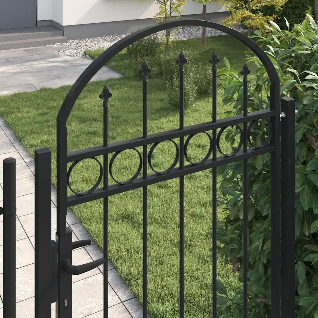 Cancello per recinzione ASSEN con parte superiore ad arco in acciaio 89x200 cm Nero 145750 - Image 4