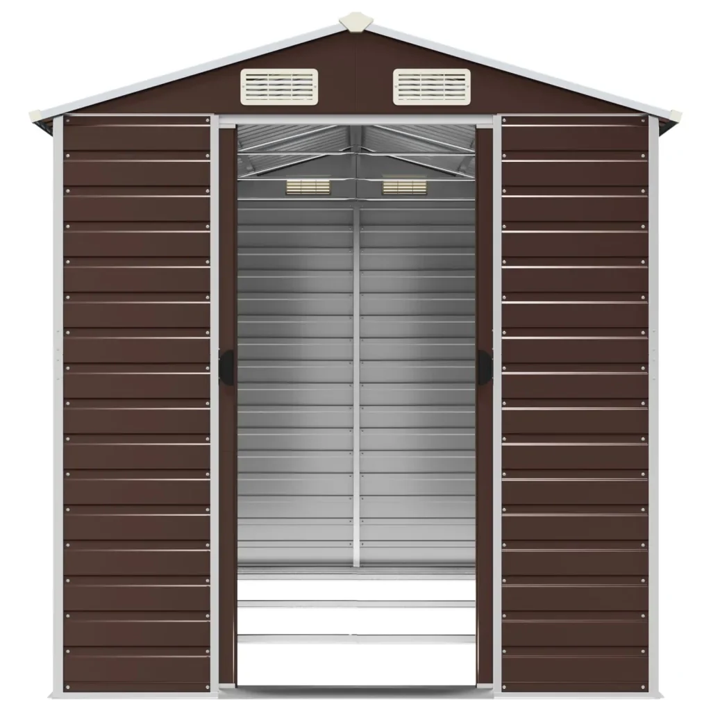 Casetta da giardino marrone 191x300x198 cm in acciaio zincato 3188266 - Image 5
