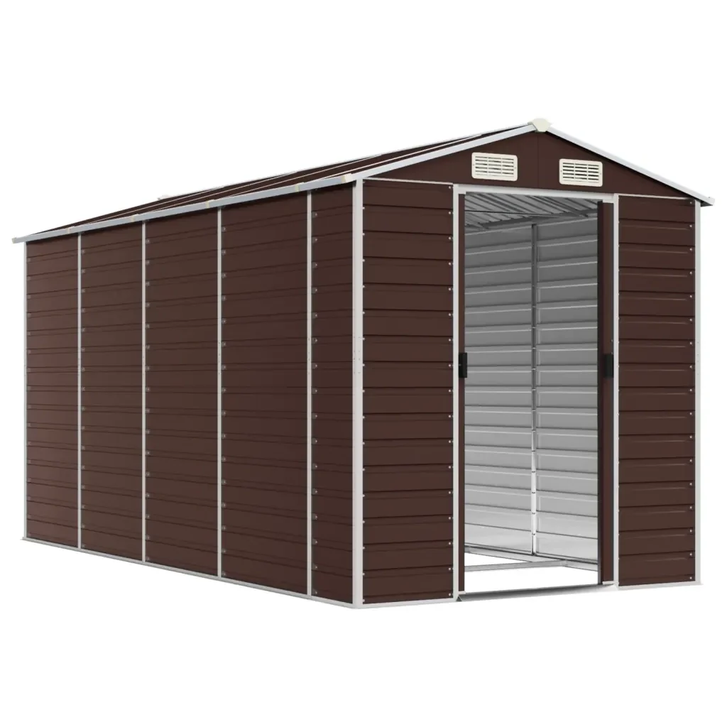 Casetta da giardino marrone 191x385x198 cm in acciaio zincato 3188267 - Image 3