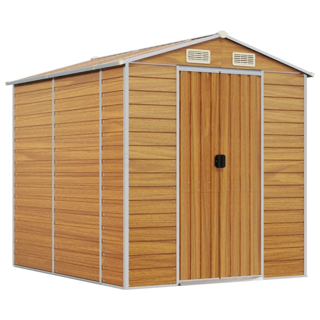 Casetta da giardino marrone chiaro 191x215x198 cm in acciaio zincato 3188276 - Image 2