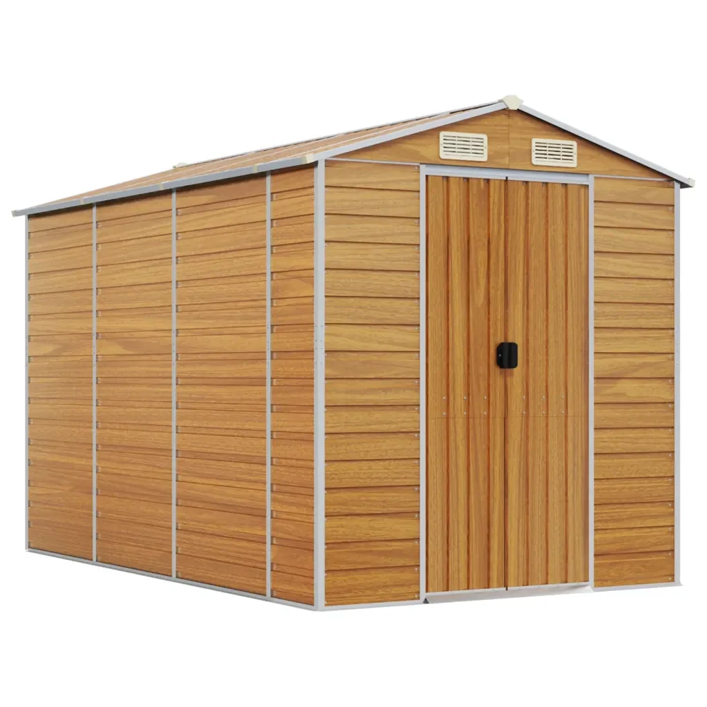 Casetta da giardino marrone chiaro 191x300x198 cm in acciaio zincato 3188277 - Image 2