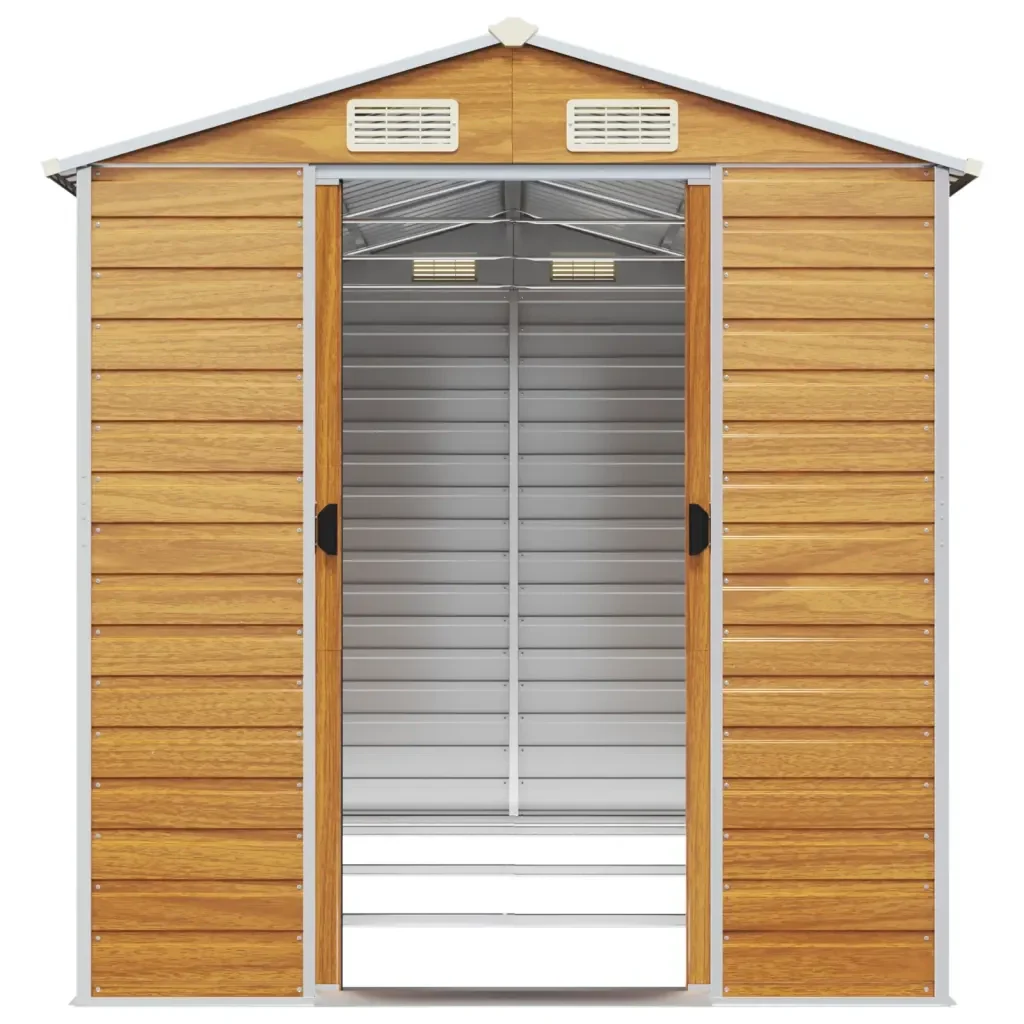 Casetta da giardino marrone chiaro 191x300x198 cm in acciaio zincato 3188277 - Image 5