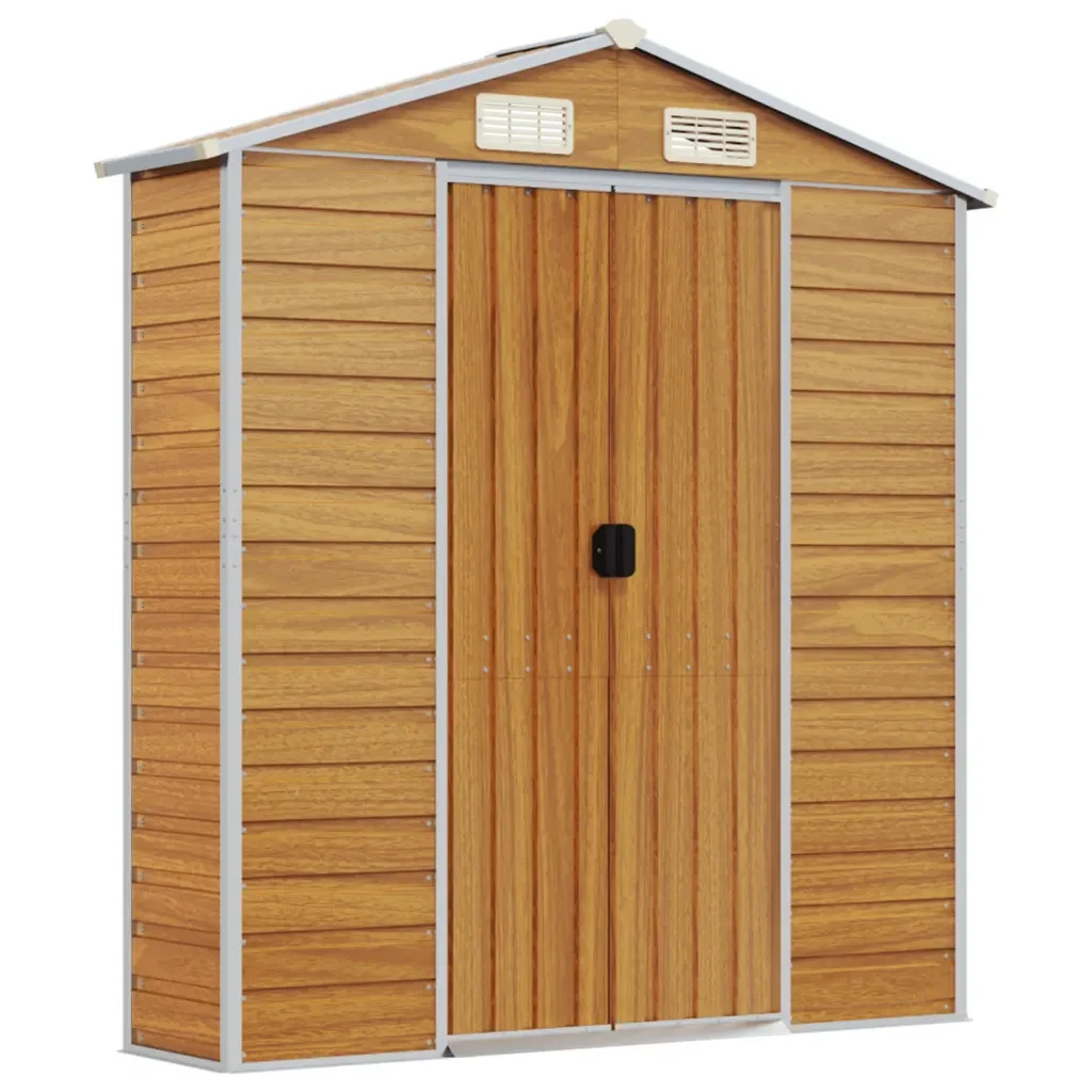 Casetta da giardino marrone chiaro 191x300x198 cm in acciaio zincato 3188277 - Image 8