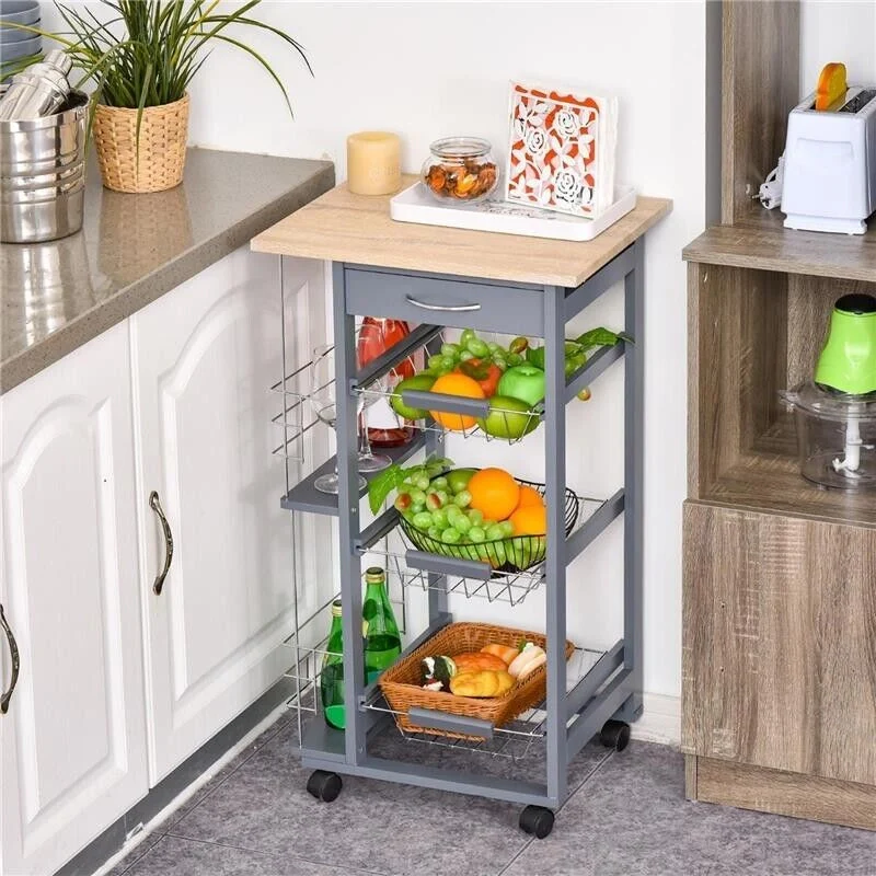 CARRELLO DA CUCINA CON CASSETTI ESTRAIBILI E 2 PORTABOTTIGLIE, IN LEGNO DI PINO E METALLO, 47X37X83 CM - Image 3