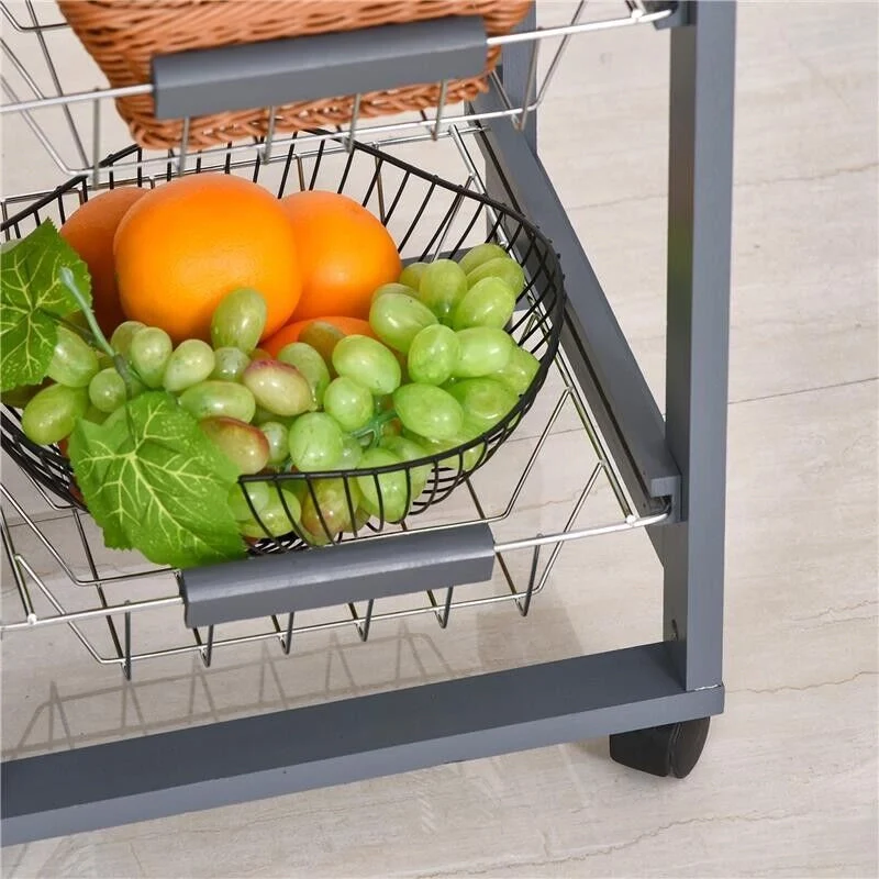 CARRELLO DA CUCINA CON CASSETTI ESTRAIBILI E 2 PORTABOTTIGLIE, IN LEGNO DI PINO E METALLO, 47X37X83 CM - Image 6