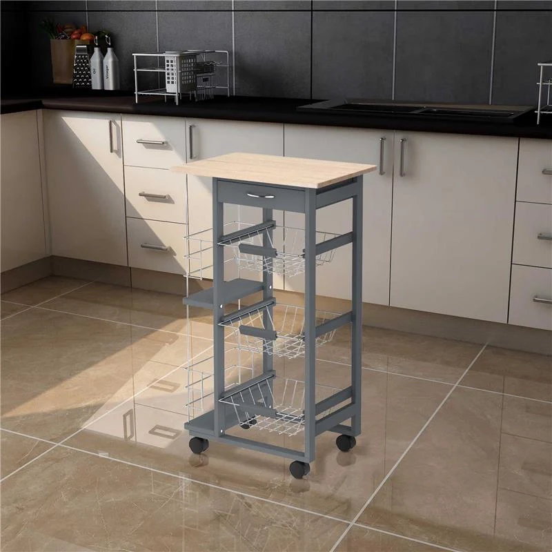 CARRELLO DA CUCINA CON CASSETTI ESTRAIBILI E 2 PORTABOTTIGLIE, IN LEGNO DI PINO E METALLO, 47X37X83 CM - Image 8