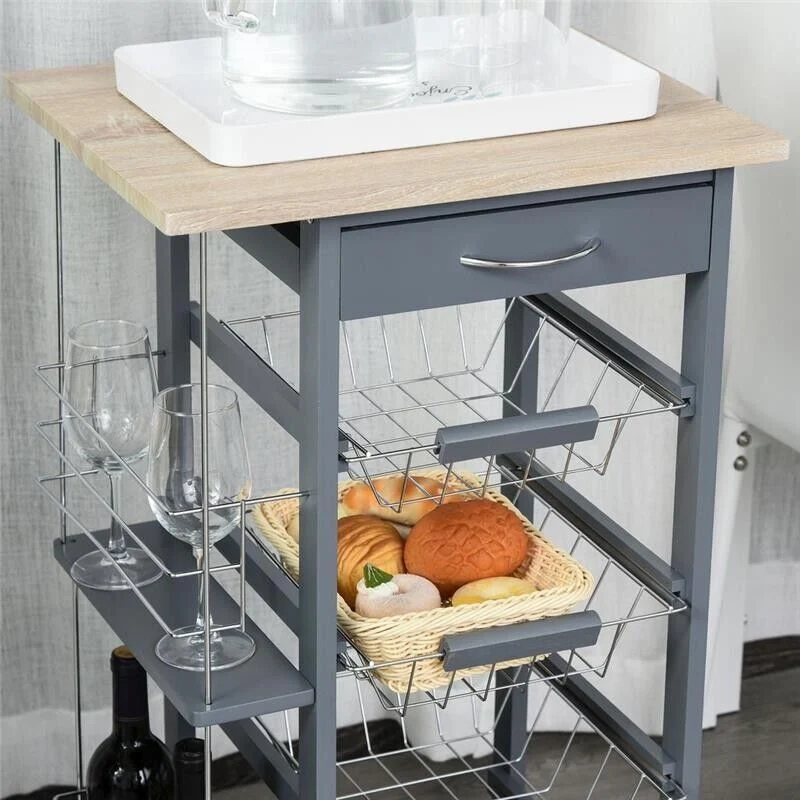 CARRELLO DA CUCINA CON CASSETTO E 4 CESTELLI METALLICI 47X37X83 CM GRIGIO SCURO - Image 9