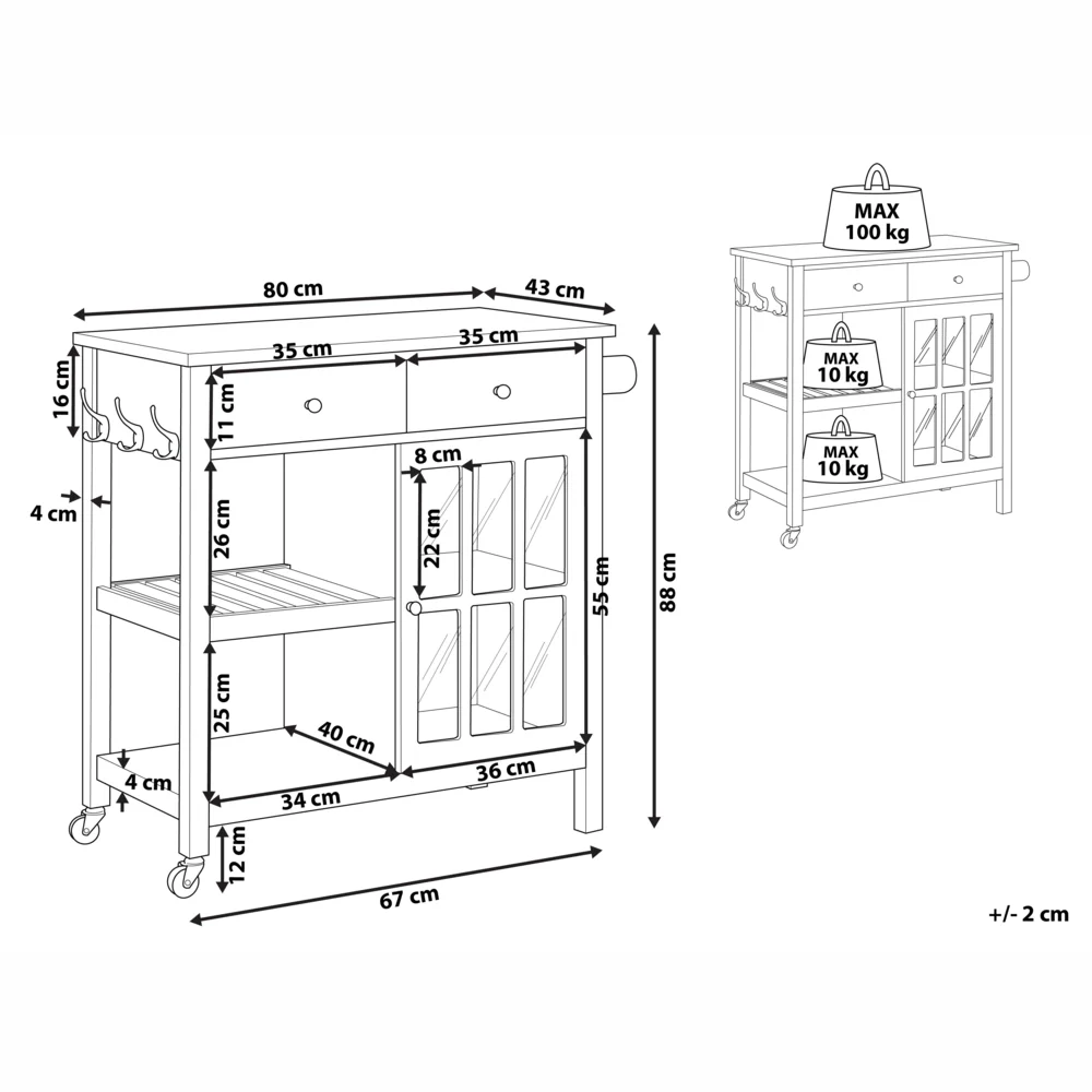 Carrello da cucina in MDF bianco con ripiano in legno chiaro Scaffali per armadietto con rotelle Cassettiera scandinava - Image 4