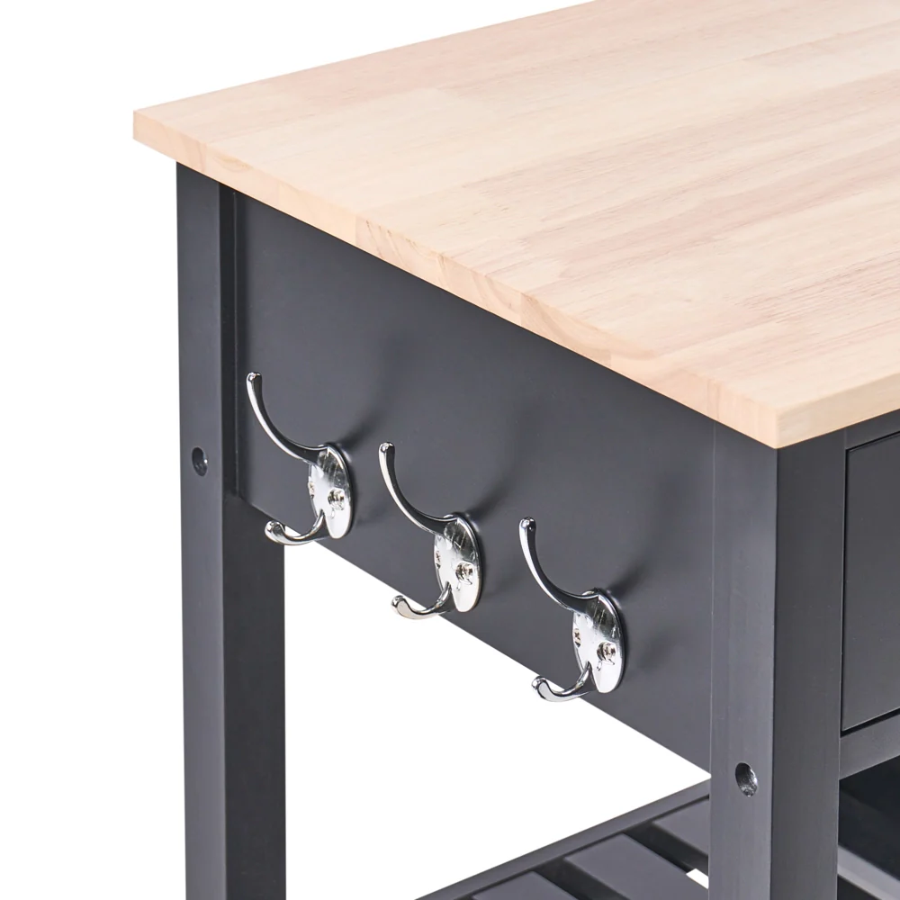 Carrello da cucina in MDF bianco con ripiano in legno chiaro Scaffali per armadietto con rotelle Cassettiera scandinava - Image 6