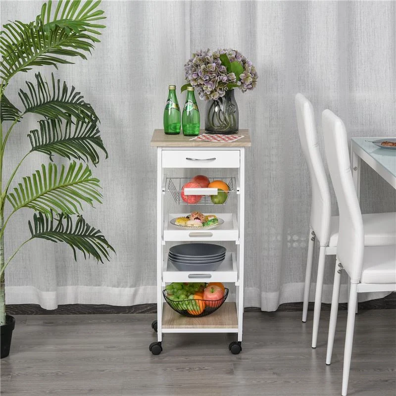 CARRELLO DA CUCINA SALVASPAZIO IN LEGNO BIANCO CON 4 RUOTE 37X37X82CM TOP LEGNO - Image 3