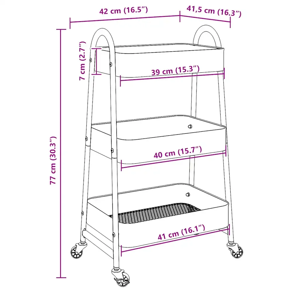 Carrello Portaoggetti a 3 Ripiani Bianco 42x41,5x77 cm Acciaio 4012382 - Image 10