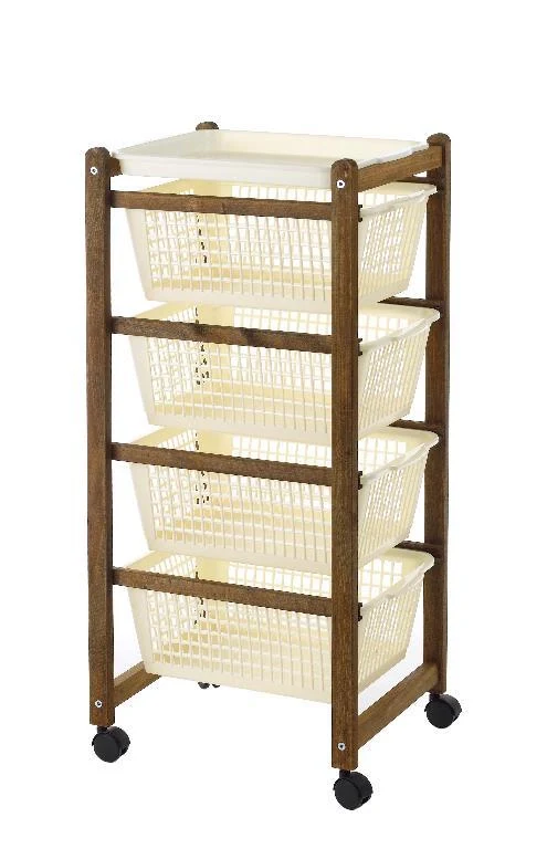 Carrello Portaverdure Slim in Legno di Faggio Noce con 4 Cassetti 30 x 36 x 83 cm - Image 2