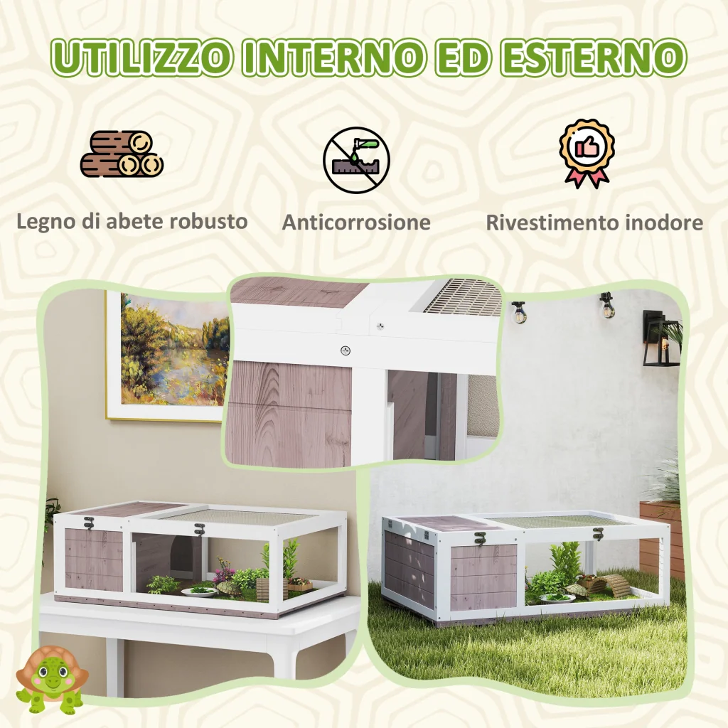 Casa per Tartarughe di Terra Terrario 91x60,5x32A cm con Pannello Apribile e 2 Spazi Separati in Legno di Abete Marrone - Image 4