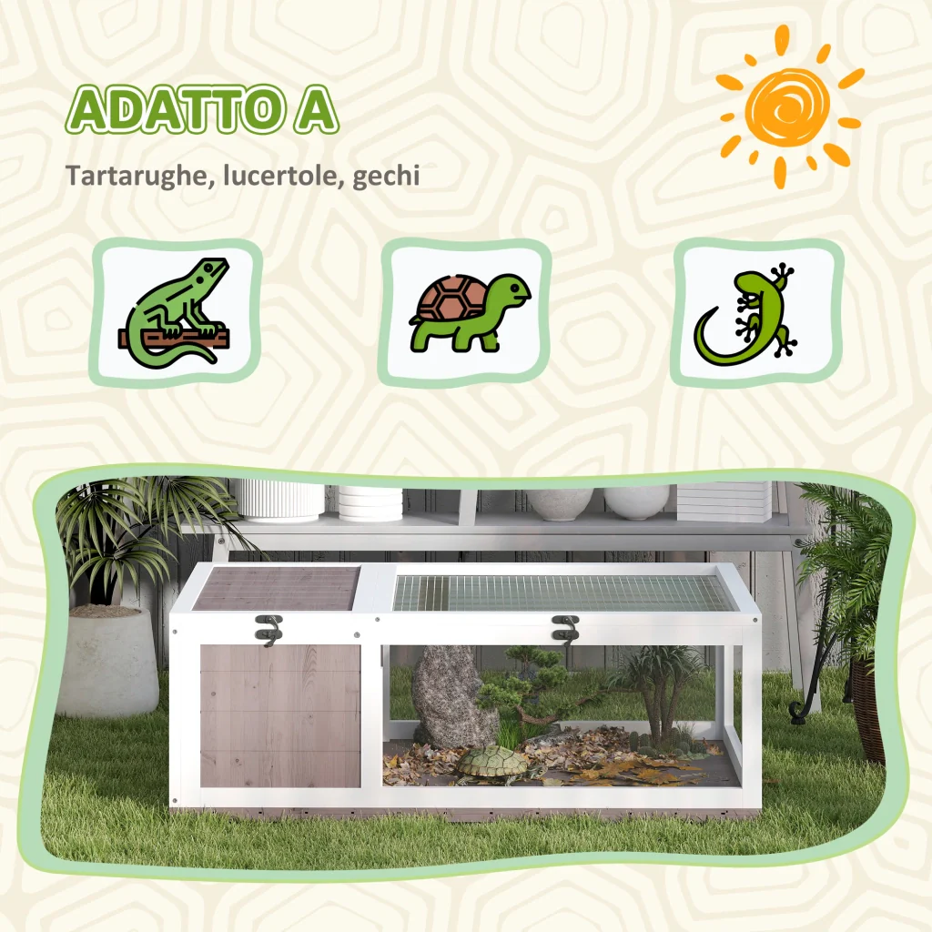 Casa per Tartarughe di Terra Terrario 91x60,5x32A cm con Pannello Apribile e 2 Spazi Separati in Legno di Abete Marrone - Image 7
