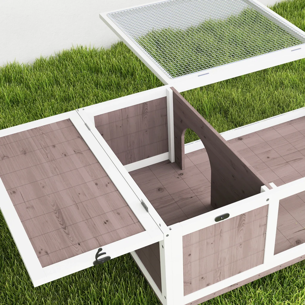 Casa per Tartarughe di Terra Terrario 91x60,5x32A cm con Pannello Apribile e 2 Spazi Separati in Legno di Abete Marrone - Image 9