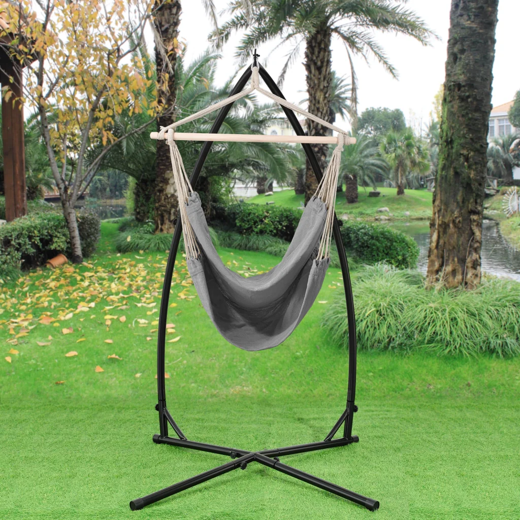 Set Sedia Amaca con Struttura di Supporto Autoportante Poltrona color Grigio casa.pro - Image 2