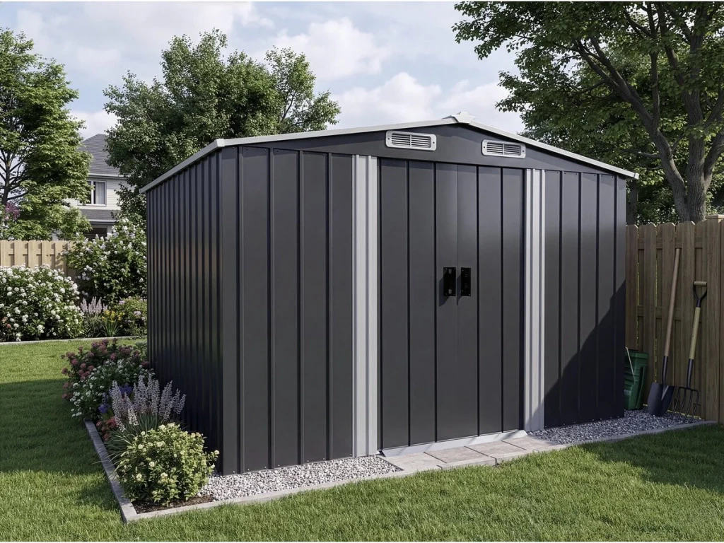 Casetta da giardino in metallo "Boston" con porta scorrevole - 6,54 m² - Grigio - Image 2