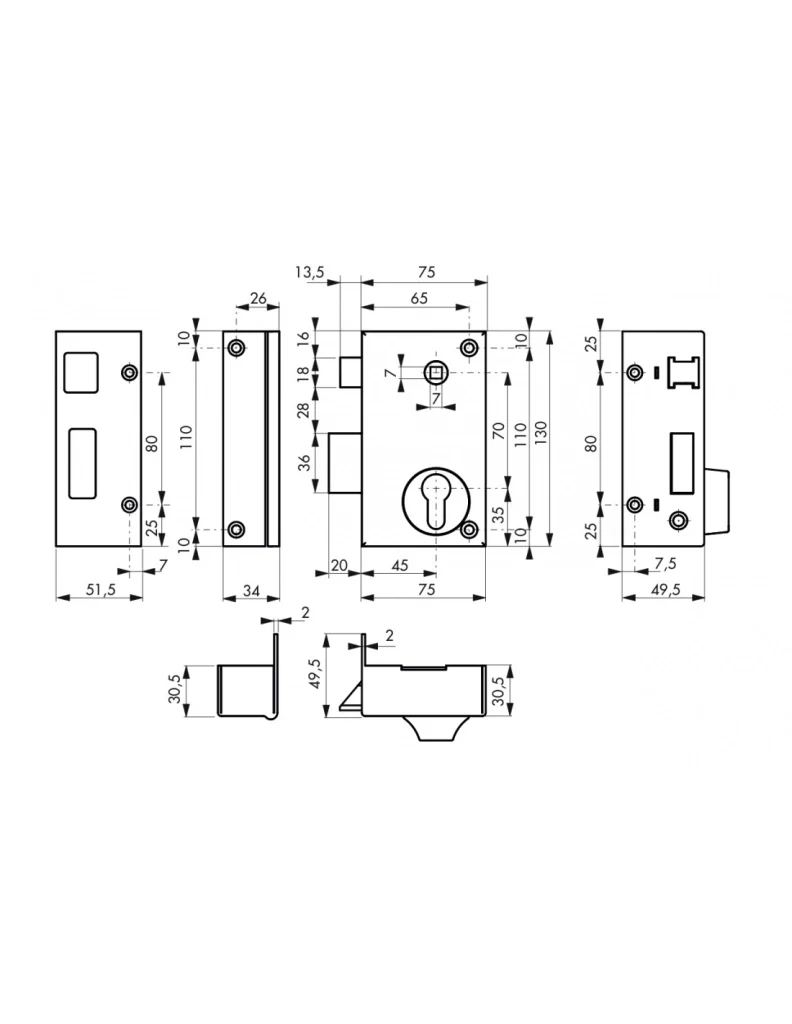 Cassa serratura CP con quadro maniglia 75 x 130 mm, sinistra – THIRARD - Image 2