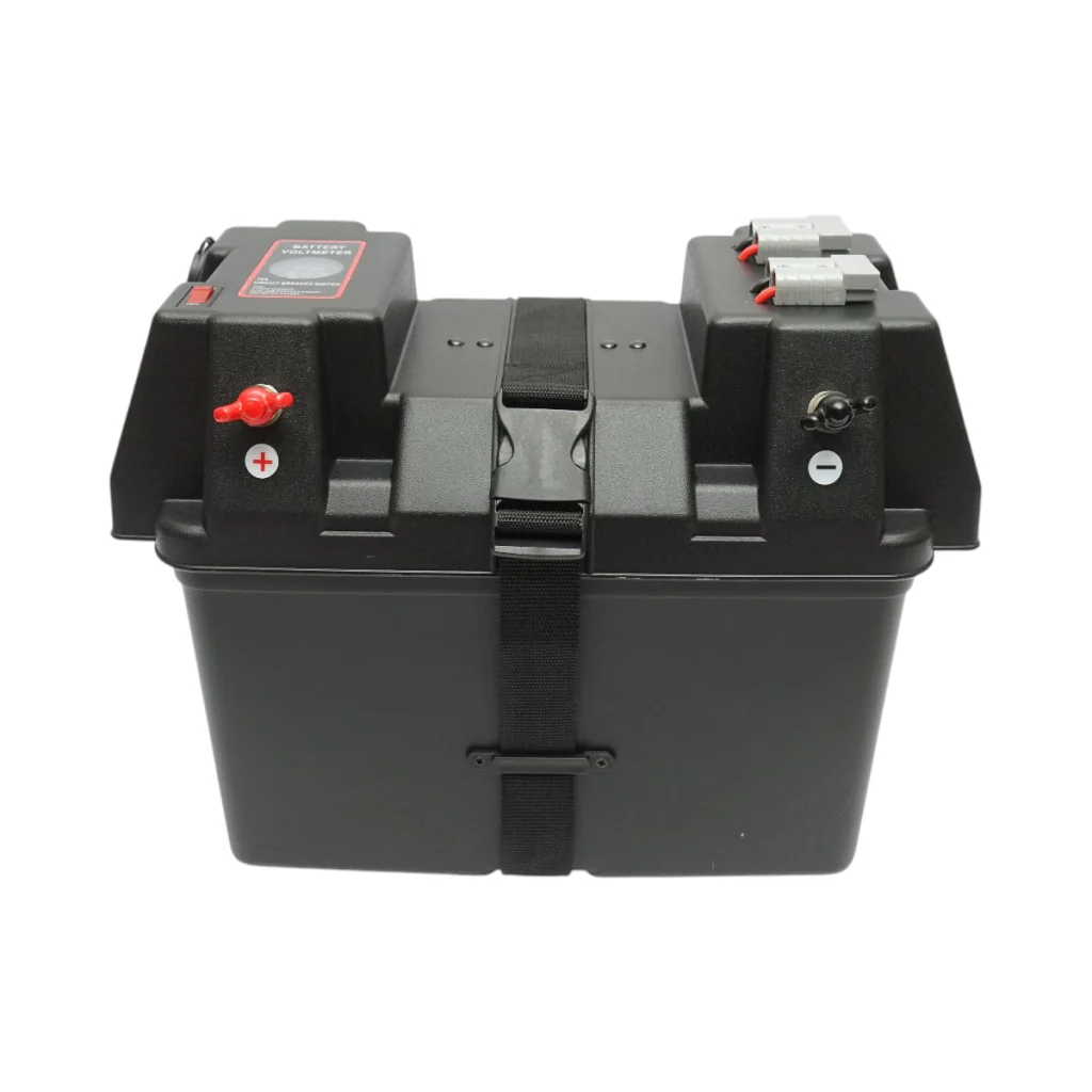 Cassetta per batteria auto 12V con voltmetro DC 6–36V, interruttore di circuito 16A, fusibile da 30A, 2 prese accendisigari, display LCD, 2 porte USB, 340 × 195 × 200 mm. - Image 4
