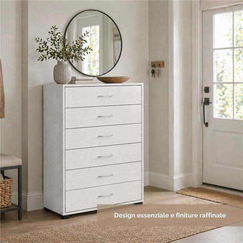 CASSETTIERA 6 CASSETTI IN LEGNO BIANCO CON PIANO D'APPOGGIO DIMENSIONI 68X40X120H CM - Image 5