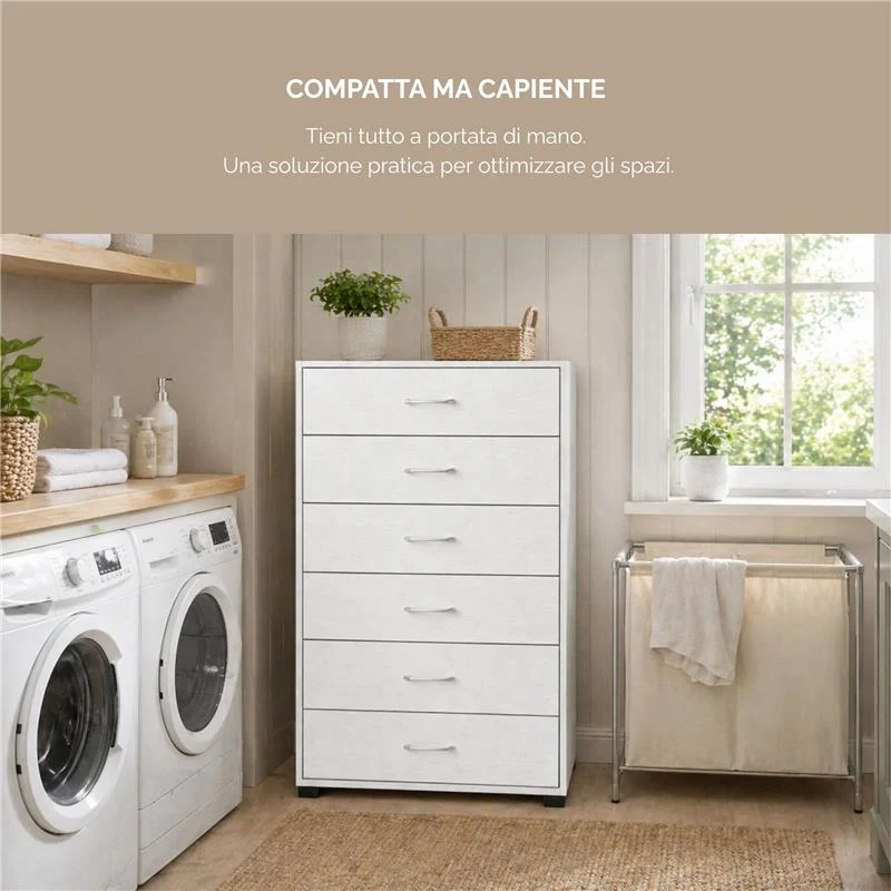 CASSETTIERA 6 CASSETTI IN LEGNO BIANCO CON PIANO D'APPOGGIO DIMENSIONI 68X40X120H CM - Image 6