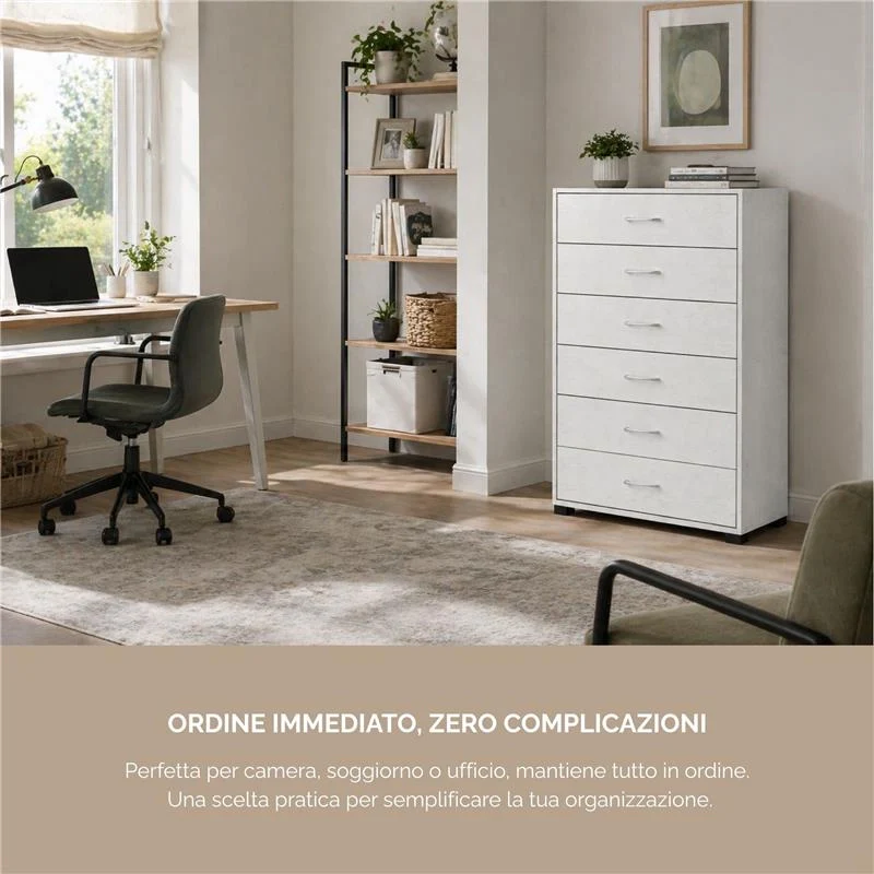 CASSETTIERA 6 CASSETTI IN LEGNO BIANCO CON PIANO D'APPOGGIO DIMENSIONI 68X40X120H CM - Image 7