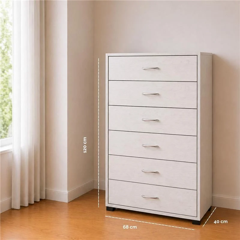 CASSETTIERA 6 CASSETTI IN LEGNO BIANCO CON PIANO D'APPOGGIO DIMENSIONI 68X40X120H CM - Image 8
