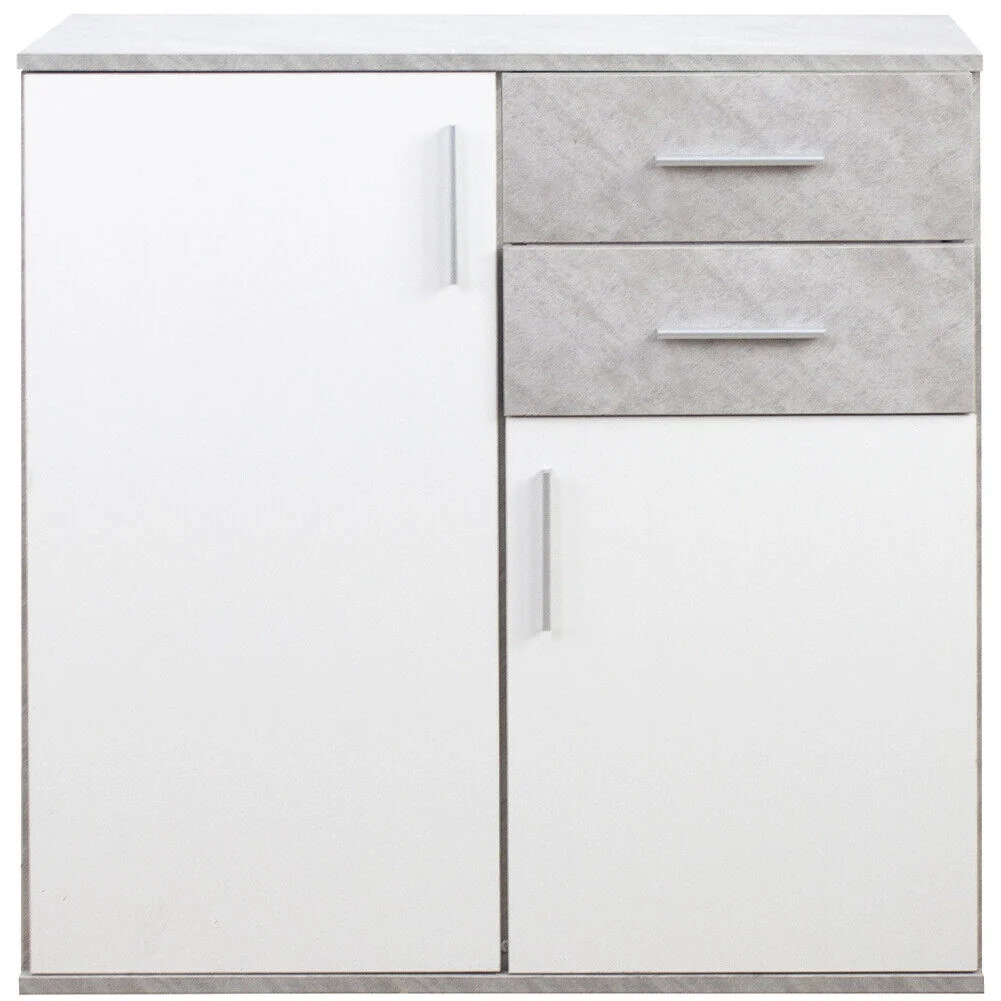 Cassettiera Mobile Armadietto 2 Porte 2 Cassetti Design Moderno Cemento e Bianco - Image 10