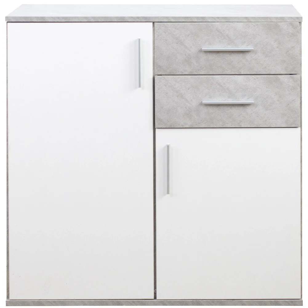 Cassettiera Mobile Armadietto 2 Porte 2 Cassetti Design Moderno Cemento e Bianco - Image 3