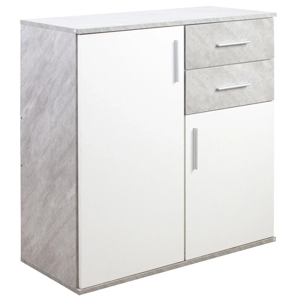 Cassettiera Mobile Armadietto 2 Porte 2 Cassetti Design Moderno Cemento e Bianco - Image 5