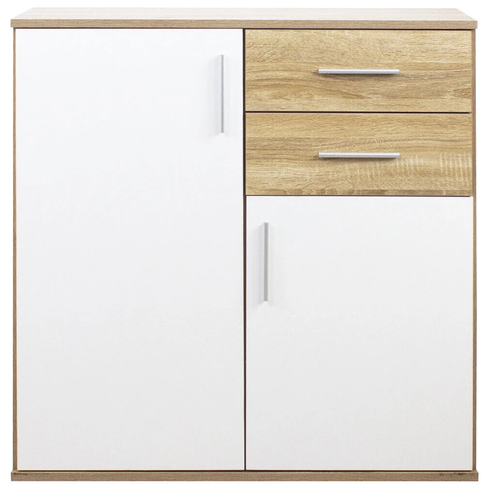 Cassettiera Mobile Armadietto 2 Porte 2 Cassetti Design Moderno Quercia e Bianco - Image 10