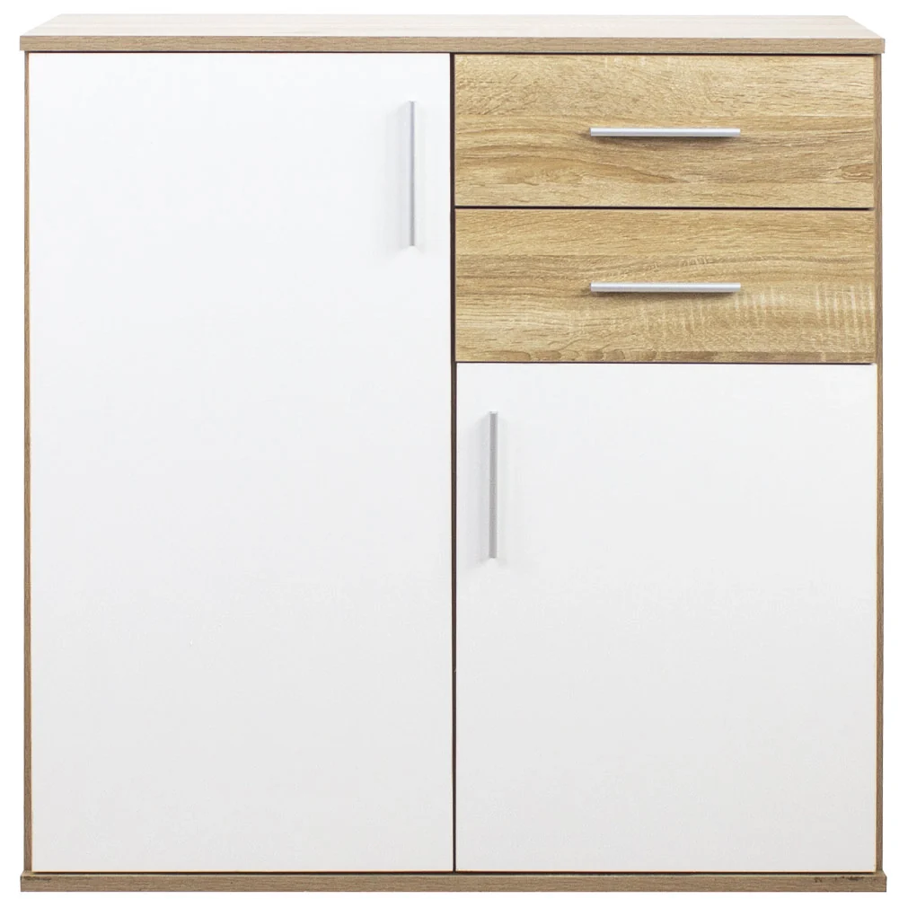 Cassettiera Mobile Armadietto 2 Porte 2 Cassetti Design Moderno Quercia e Bianco - Image 7