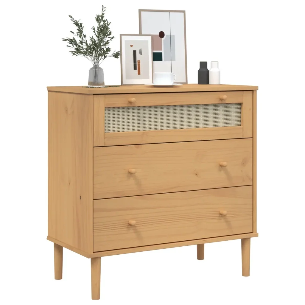 Cassettiera SENJA Aspetto Rattan Marrone 80x40x80 cm Legno Pino 358022 - Image 3