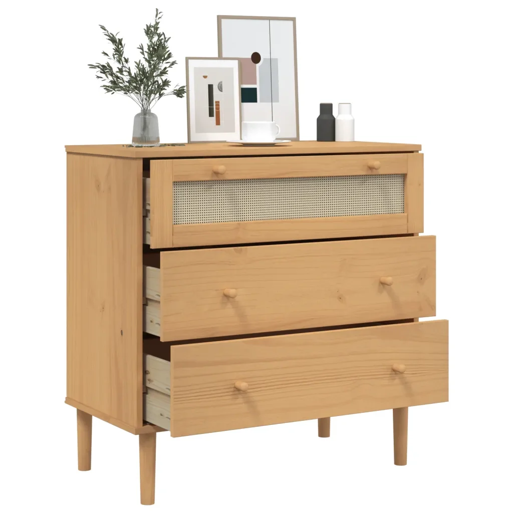 Cassettiera SENJA Aspetto Rattan Marrone 80x40x80 cm Legno Pino 358022 - Image 4