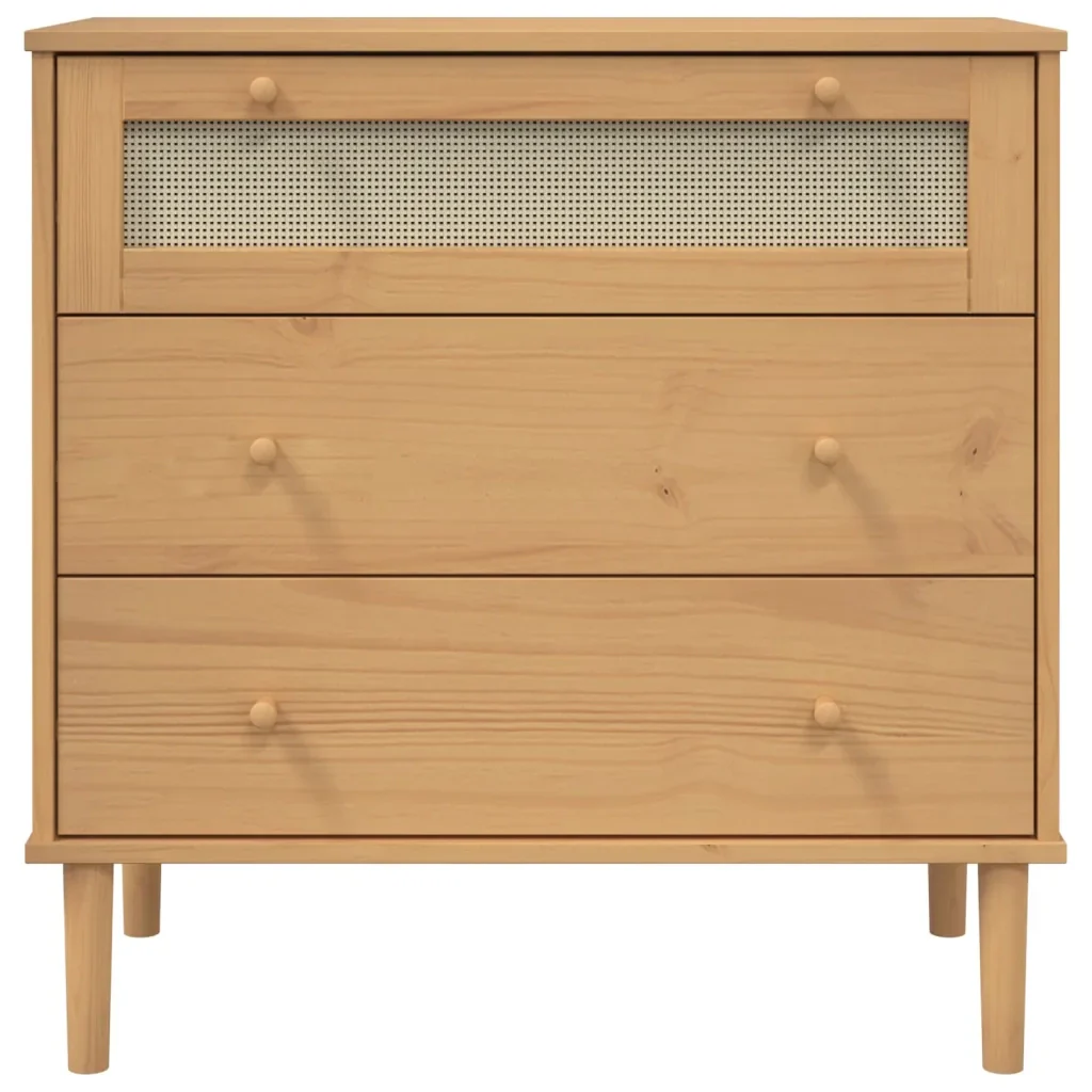 Cassettiera SENJA Aspetto Rattan Marrone 80x40x80 cm Legno Pino 358022 - Image 5