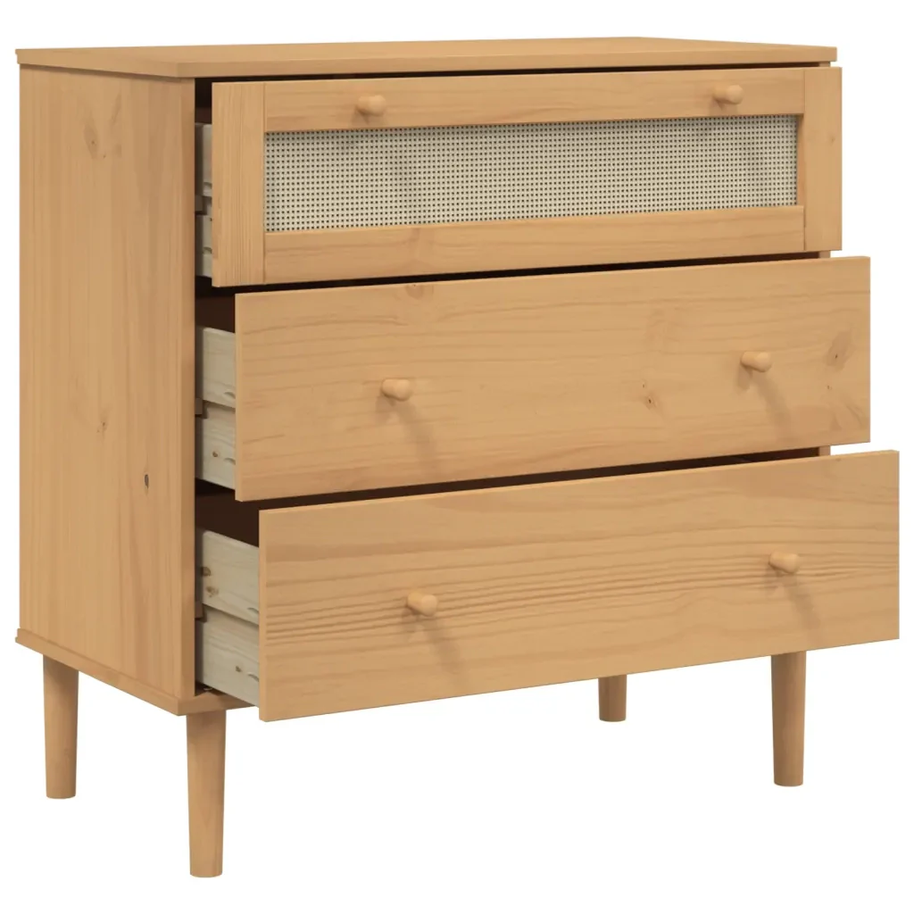 Cassettiera SENJA Aspetto Rattan Marrone 80x40x80 cm Legno Pino 358022 - Image 6