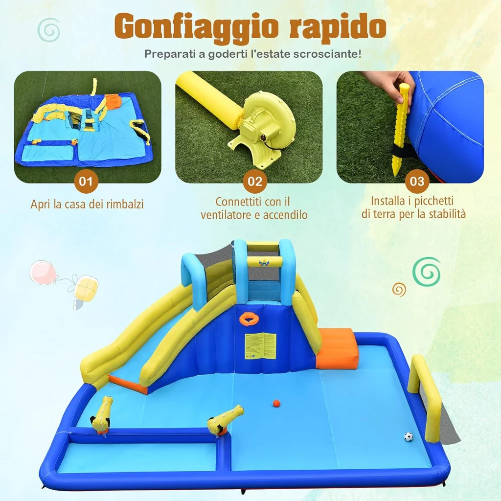Castello Gonfiabile per Bambini, con Scivoli, Muro da Arrampicata e Piscina, per 3 Bambini 3-10 Anni, con Borsa di Trasporto e Kit Riparazione (con soffiatore) - Image 5