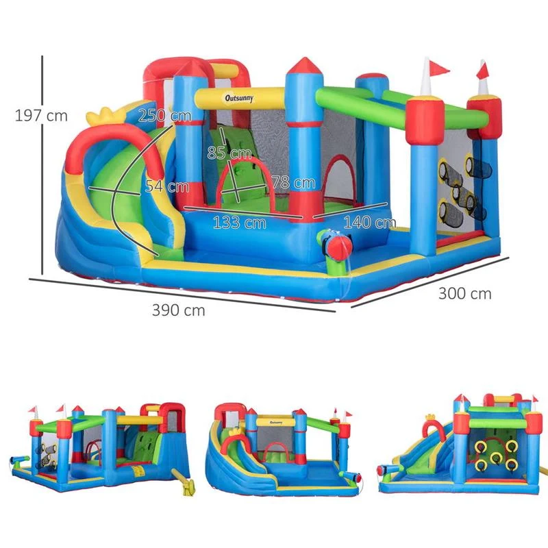 CASTELLO GONFIABILE PER BAMBINI CON SCIVOLO, TRAMPOLINO E PISCINA, 390X300X197CM - Image 3