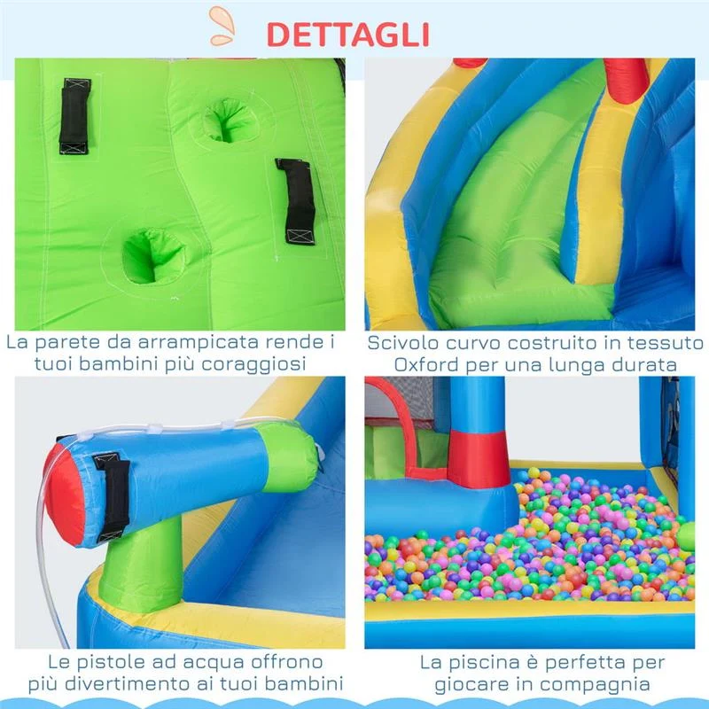 CASTELLO GONFIABILE PER BAMBINI CON SCIVOLO, TRAMPOLINO E PISCINA, 390X300X197CM - Image 4