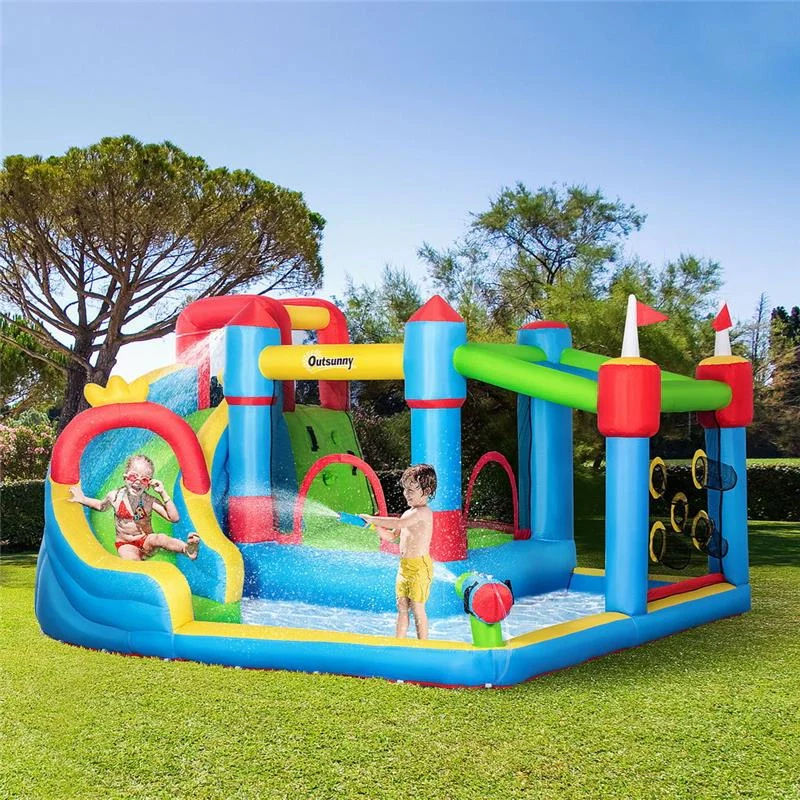 CASTELLO GONFIABILE PER BAMBINI CON SCIVOLO, TRAMPOLINO E PISCINA, 390X300X197CM - Image 7