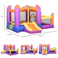 Castello Gonfiabile per Bambini da Giardino, Parco Acquatico Gionfiabile con Scivolo, Trampolino e Piscina , Multicolor, 280x 250x170cm - Image 3