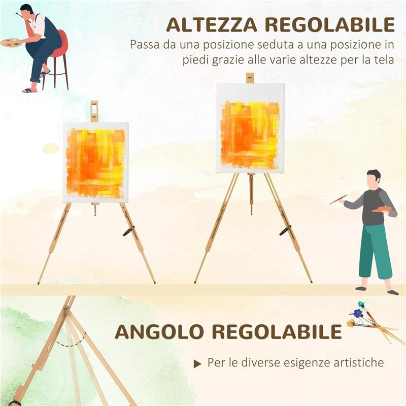 CAVALLETTO PER PITTURA SALVASPAZIO IN LEGNO DI FAGGIO CON ALTEZZA E ANGOLAZIONE REGOLABILE, 93X84X183 CM - Image 3