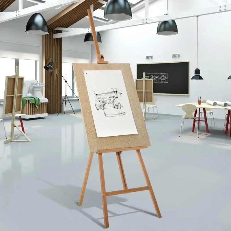 CAVALLETTO PER PITTURA TREPPIEDE CON SUPPORTO PER TELA REGOLABILE IN LEGNO DI FAGGIO, 65X68X174-230 CM