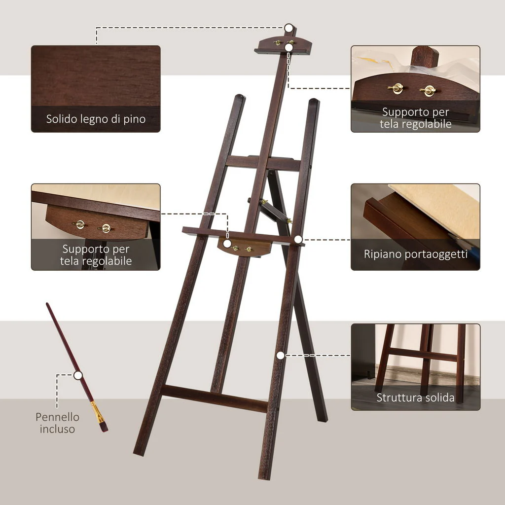 CAVALLETTO PITTURA REGOLABILI IN LEGNO 51,5X71,5X134,5 CM IN COLORE MARRONE - Image 6