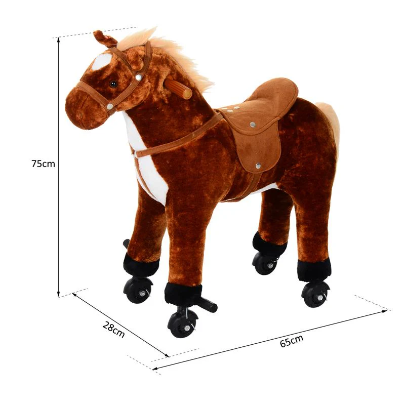 CAVALLO CAVALCABILE PER BAMBINI IN PELUCHE CON SUONI E RUOTE MARRONE - Image 3