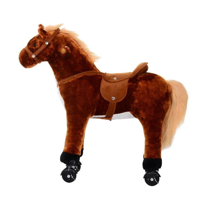 CAVALLO CAVALCABILE PER BAMBINI IN PELUCHE CON SUONI E RUOTE MARRONE - Image 4