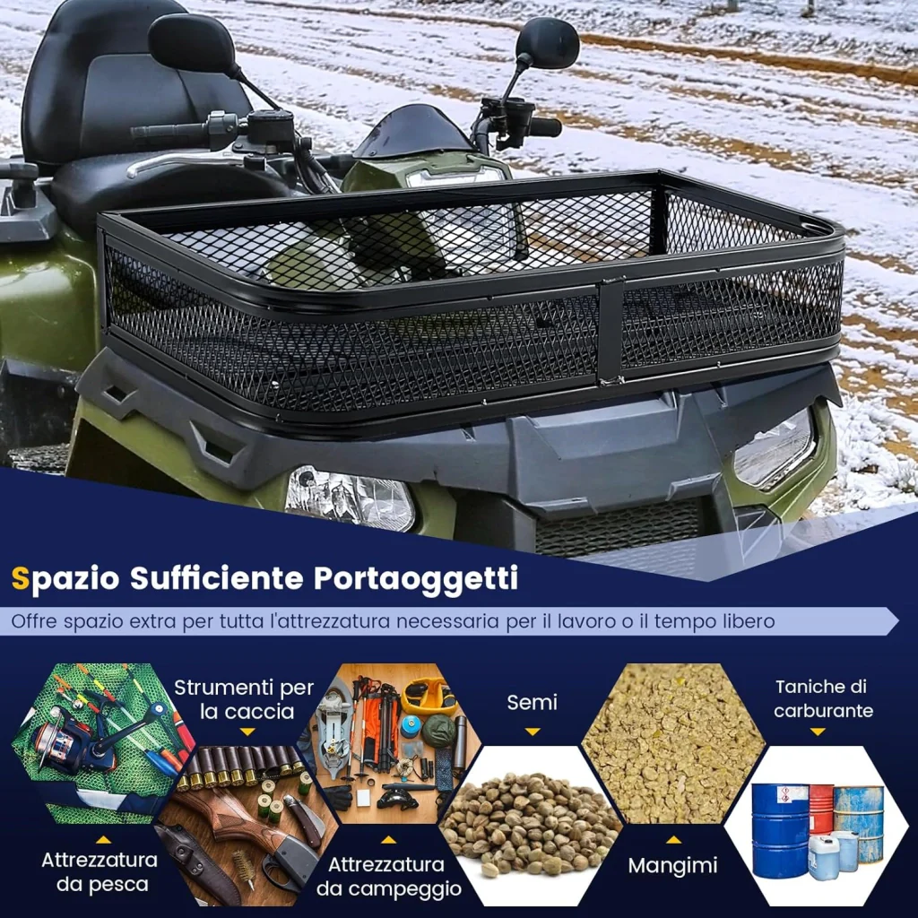 Cestino Portaoggetti Anteriore per ATV, Cestino Portapacchi Anteriore Resistente con Telaio in Metallo a Maglie, Cestino Portaoggetti per Accessori per ATV/UTV, 92 x 44 x 16,5 cm - Image 4