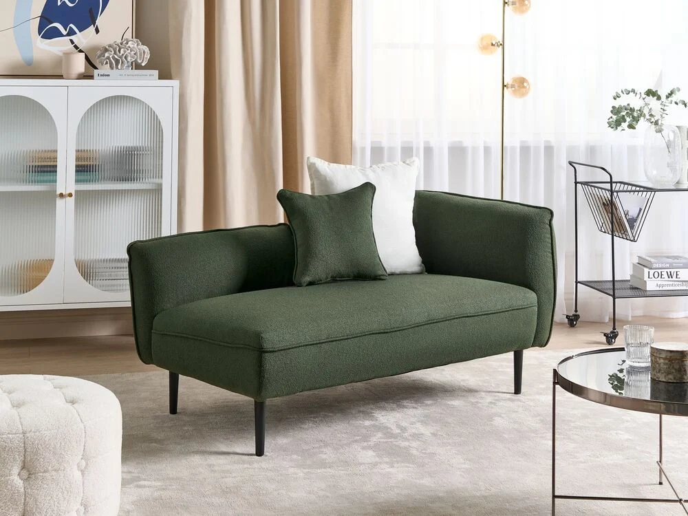 Chaise longue Destra in poliestere verde scuro con cuscino e gambe metallo da salotto - Image 3