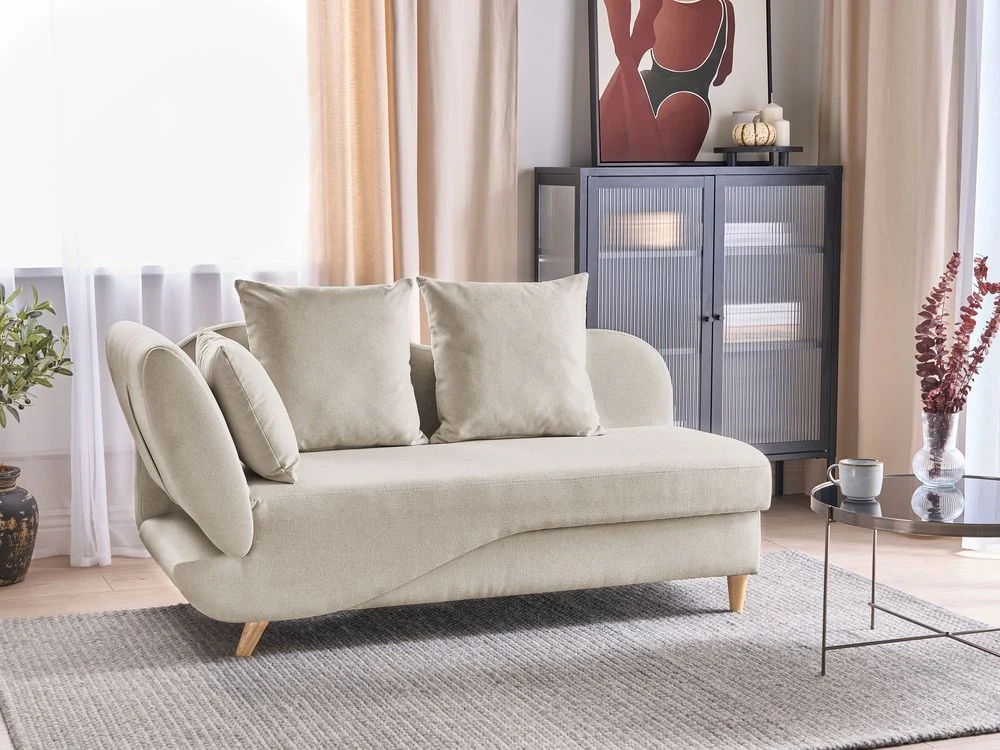 Chaise Longue in tessuto beige lato sinistro con contenitore soggiorno design moderno - Image 2