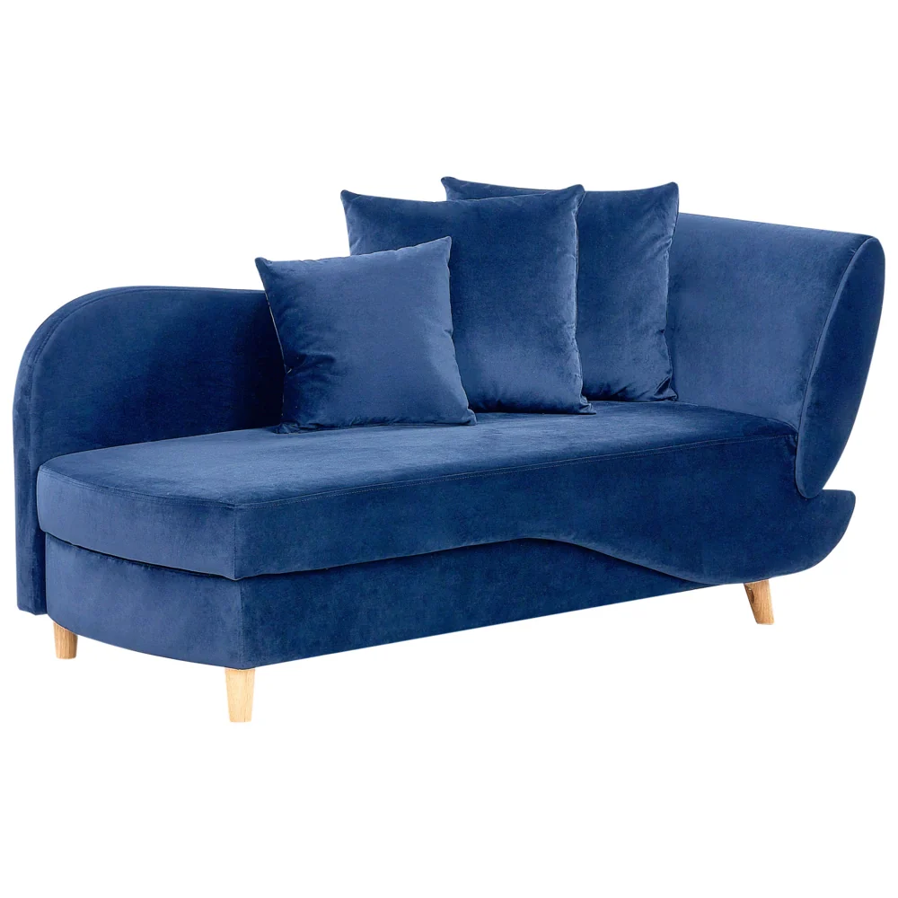 Chaise Longue in velluto blu lato destro con contenitore stile moderno soggiorno - Image 4